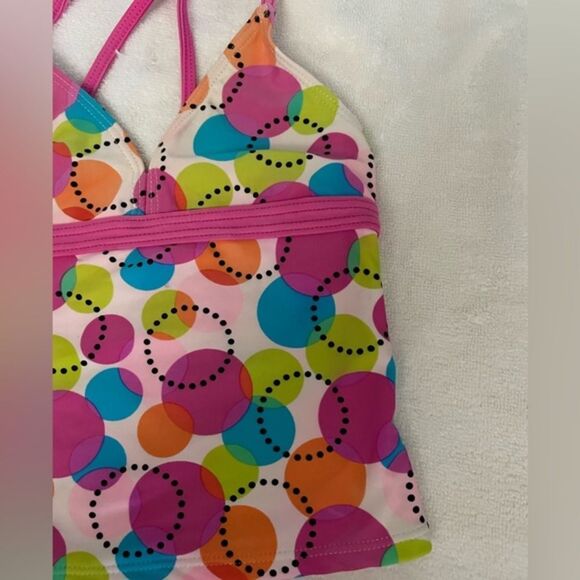 Girls medium (7/8) Xhileration pink with yellow, blue, green circles tankini - Picture 5 of 12